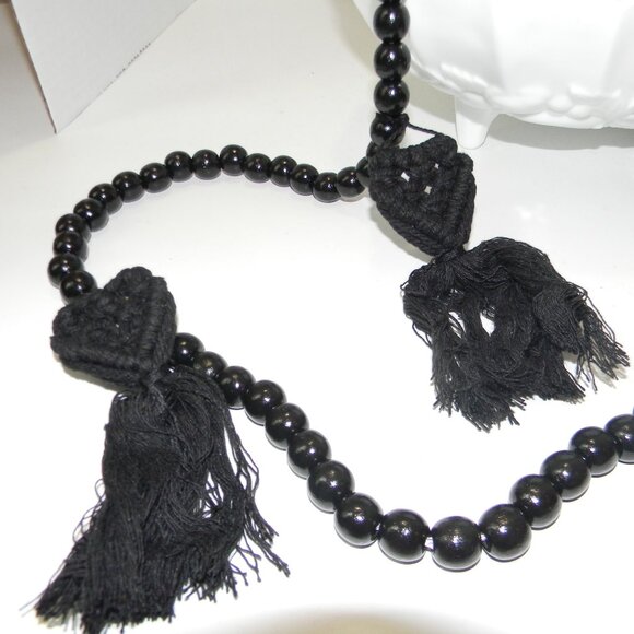 Black Wood Bead Garland Boho Decorative Fall Decor 6 Feet NEW - Picture 3 of 5